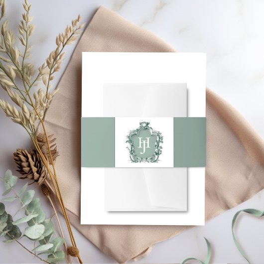 Bandeau De Faire-part Élégant Mariage de Monogramme vert intemporel