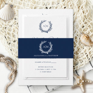 Bandeau De Faire-part Elégant Mariage de récif de corail marin bleu mari