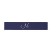 Bandeau De Faire-part Élégant Mariage de script de monogramme bleu marin (Plat)
