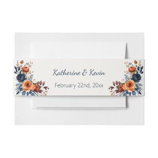 Bandeau De Faire-part Elégant Mariage floral bleu orange marine