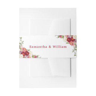 Bandeau De Faire-part Élégant Mariage Floral Bourguignon et Rouge Blush