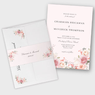 Bandeau De Faire-part Élégant Mariage floral rose