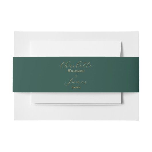 Bandeau De Faire-part Élégant Mariage Gold Script Green (Devant Example)