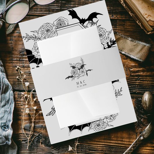 Bandeau De Faire-part Élégant Mariage gothique floral gris