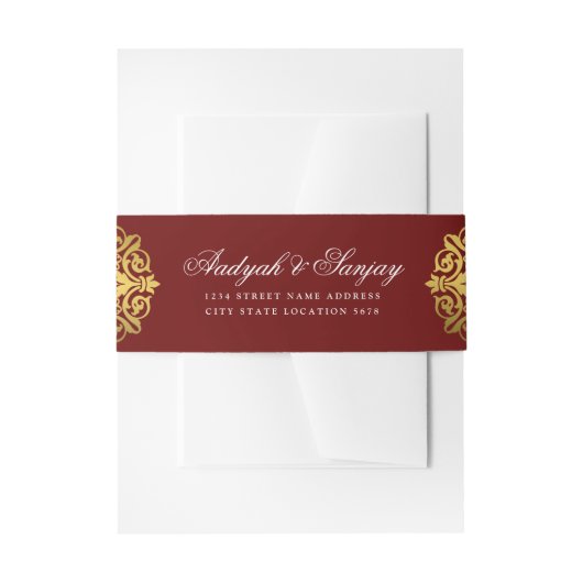 Bandeau De Faire-part Élégant Mariage indien Mandala Burgundy Gold (Devant example)