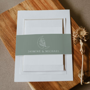 Bandeau De Faire-part Élégant Mariage Lune et Étoiles Vert Sauge
