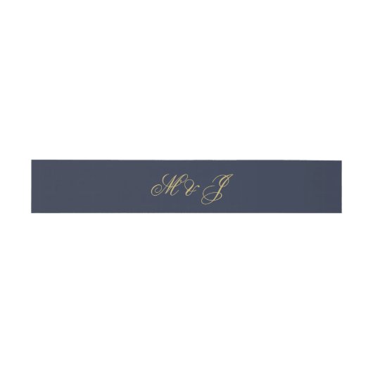 Bandeau De Faire-part Élégant Marine Blue Gold Script Monogramme Mariage (Plat)