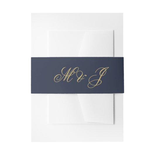 Bandeau De Faire-part Élégant Marine Blue Gold Script Monogramme Mariage (Devant example)
