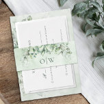 Bandeau De Faire-part Elegant Monogram Eucalyptus Watercolor Wedding<br><div class="desc">This lush dreamy belly band ties your botanical eucalyptus wedding suite together,  with an elegant modern monogram framed by a bouquet of eucalyptus leaves,  and a delicate sage green watercolor background texture. Find matching products to complete your invitation suite,  in the collection.</div>