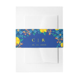 Bandeau De Faire-part Élégant Monogramme Mariage floral jaune et bleu
