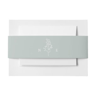 Bandeau De Faire-part Élégant Monogramme Minimaliste Feuille Vert Sauge 