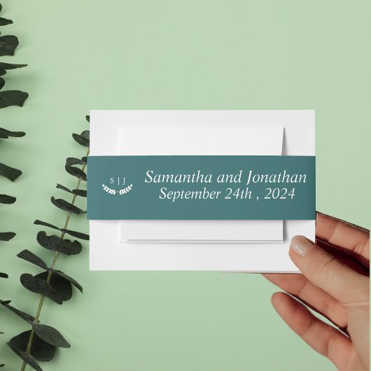 Bandeau De Faire-part Élégant Monogramme vert Bijou Mariage de ton