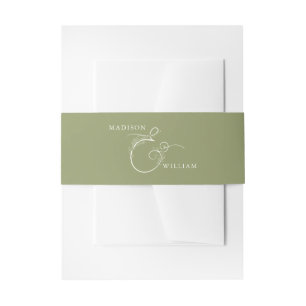 Bandeau De Faire-part Élégant Moss Green Flowand Mariage