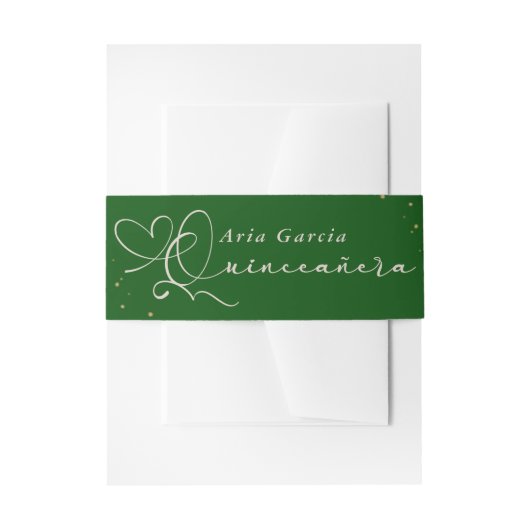 Bandeau De Faire-part Élégant Quinceanera Script Emerald Green (Devant example)