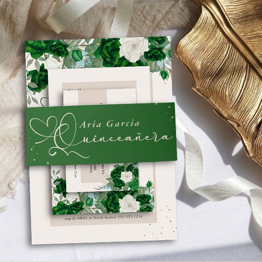 Bandeau De Faire-part Élégant Quinceanera Script Emerald Green