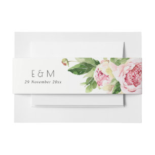 BANDEAU DE FAIRE-PART ELÉGANT ROSE VERT PEONNE FLEURIE MARIAGE D'EAU FLO