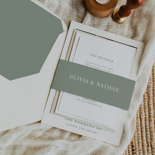 Bandeau De Faire-part Élégant Sage vert avec texte blanc Mariage