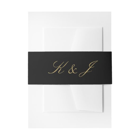 Bandeau De Faire-part Élégant script or Monogramme Mariage noir (Devant example)
