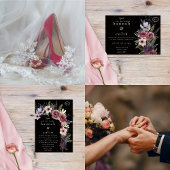 Bandeau De Faire-part Elégante Cascade florale foncée Noir Bourgogne