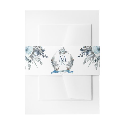 Bandeau De Faire-part Élégante crête avec Initiales, bleu foncé (Devant example)