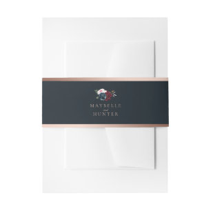 Bandeau De Faire-part Elégante Marine Burgundy Floral Watercolor Rose Go