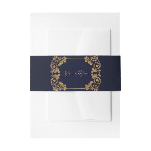 Bandeau De Faire-part Elégante Marine & Gold Mariage Belly Bands (Devant example)