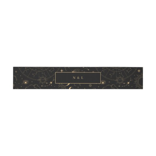 Bandeau De Faire-part Eléments mystiques célestes Starsignes Or noir (Plat)