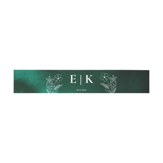 Bandeau De Faire-part Emerald Green Fleurs sauvages Monogram Floral (Plat)