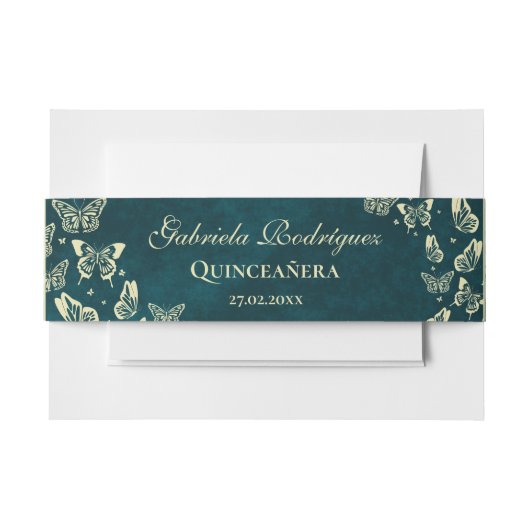 Bandeau De Faire-part Emerald Green Gold Elegant Butterfly Quinceañera (Devant Example)