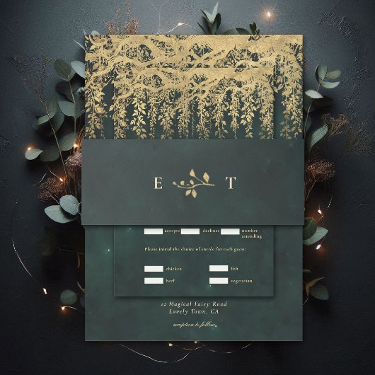 Bandeau De Faire-part Enchanted Forest Hanging Gold Greenery Wedding