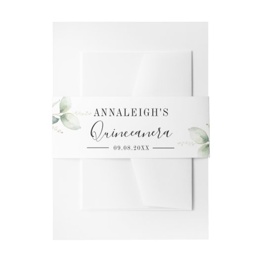 Bandeau De Faire-part Eucalyptus Verdure Quinceanera 15e anniversaire (Devant example)