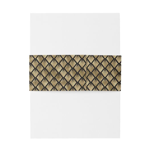 Bandeau De Faire-part Éventails géométriques Art Déco or et noir (Dos Example)