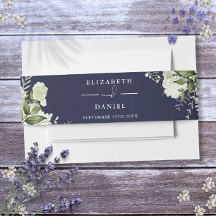 Bandeau De Faire-part Faire-part de mariage floral verdure bleu marine