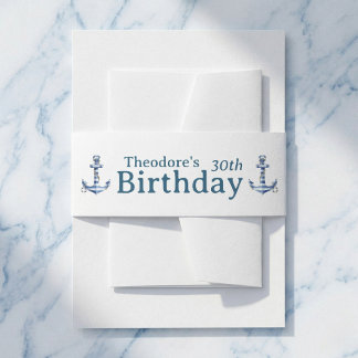Bandeau De Faire-part Fête d'anniversaire à rayures nautiques et ancre