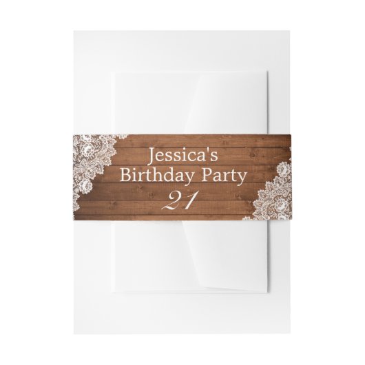 Bandeau De Faire-part Fête d'anniversaire Rustic Wood & White Lace (Devant example)