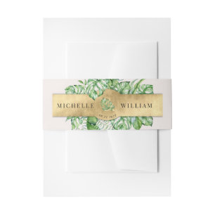 Bandeau De Faire-part feuillage d'or tropical monogramme Mariage Invitat