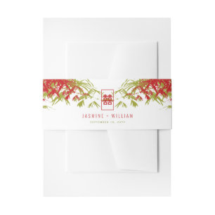 Bandeau De Faire-part Feuille bambou rouge/vert Double Xi Mariage chinoi