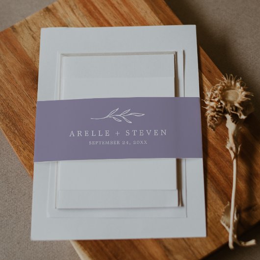 Bandeau De Faire-part Feuille minimale | Lavender Mariage Belly Band