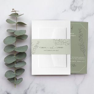 Bandeau De Faire-part Feuille minimaliste dessiné à la main mariage vert