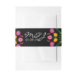 Bandeau De Faire-part Fiesta Mariage Mexicain Floral Papillon Dessiné à