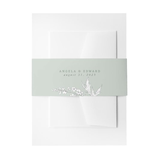 Bandeau De Faire-part Fleur sauvage dessiné à la main Sage Green Mariage (Devant example)