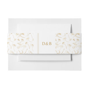 Bandeau De Faire-part Fleur sauvage monogramme Esquisse Mariage or blanc