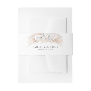 Bandeau De Faire-part Fleurs blanches et Mariage en laiton Pampas