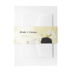 Bandeau De Faire-part fleurs blanches noires or feuille mariage