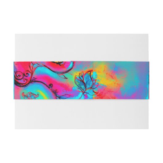 BANDEAU DE FAIRE-PART FLEURS BLEU BLEU ROSE JAUNE (Dos exemple)