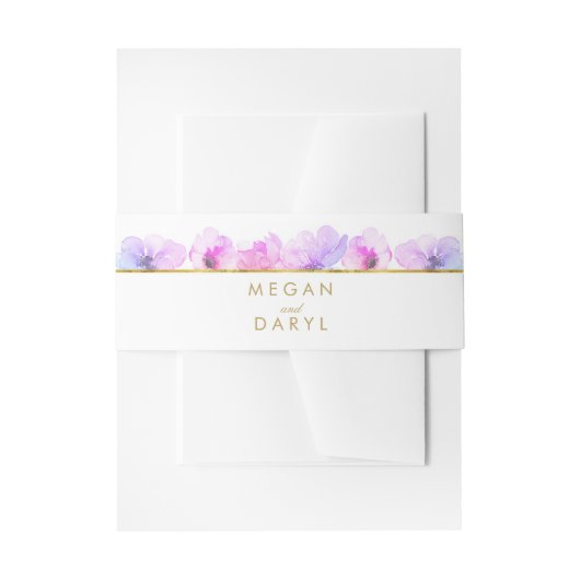 Bandeau De Faire-part Fleurs d'aquarelle bleu violet Mariage de ligne or (Devant example)