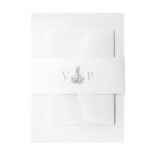 Bandeau De Faire-part Fleurs d'aquarelle bleue Ancre Monogramme Mariage