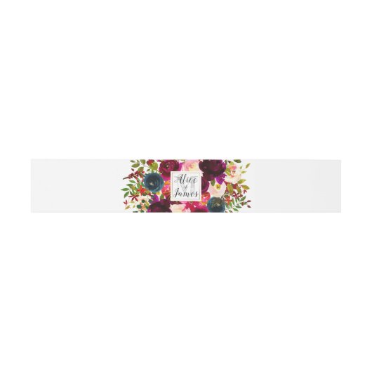 Bandeau De Faire-part Fleurs d'aquarelle monogrammes, Ombre rouge (Plat)