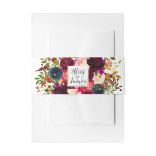 Bandeau De Faire-part Fleurs d'aquarelle monogrammes, Ombre rouge