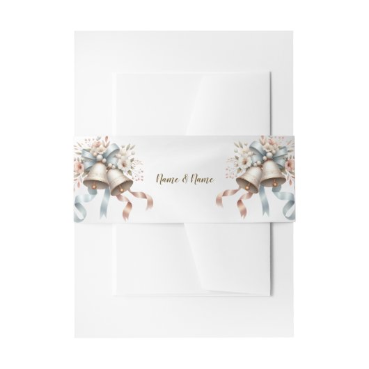 Bandeau De Faire-part Fleurs de mariage cloches Rubans bleu rose Beau (Devant example)